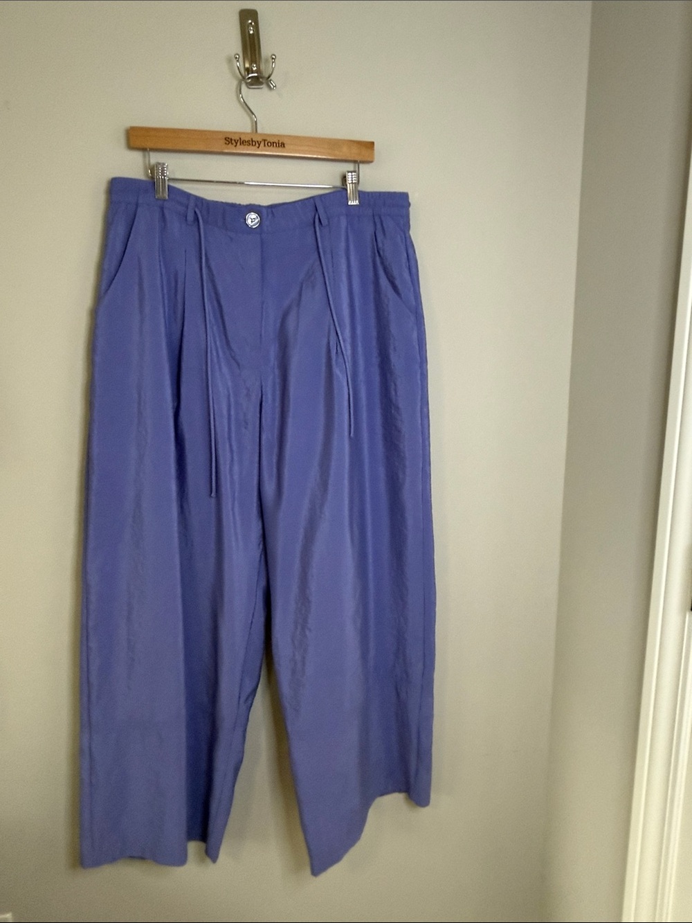 Anthropologie Maeve Seamed Wide Leg Track Pants Purple Pockets Sz XL - Picture 5 of 12